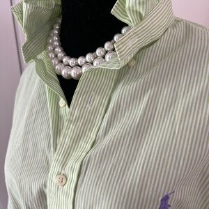 Ralph Lauren Light Green and White Striped Oxford Shirt